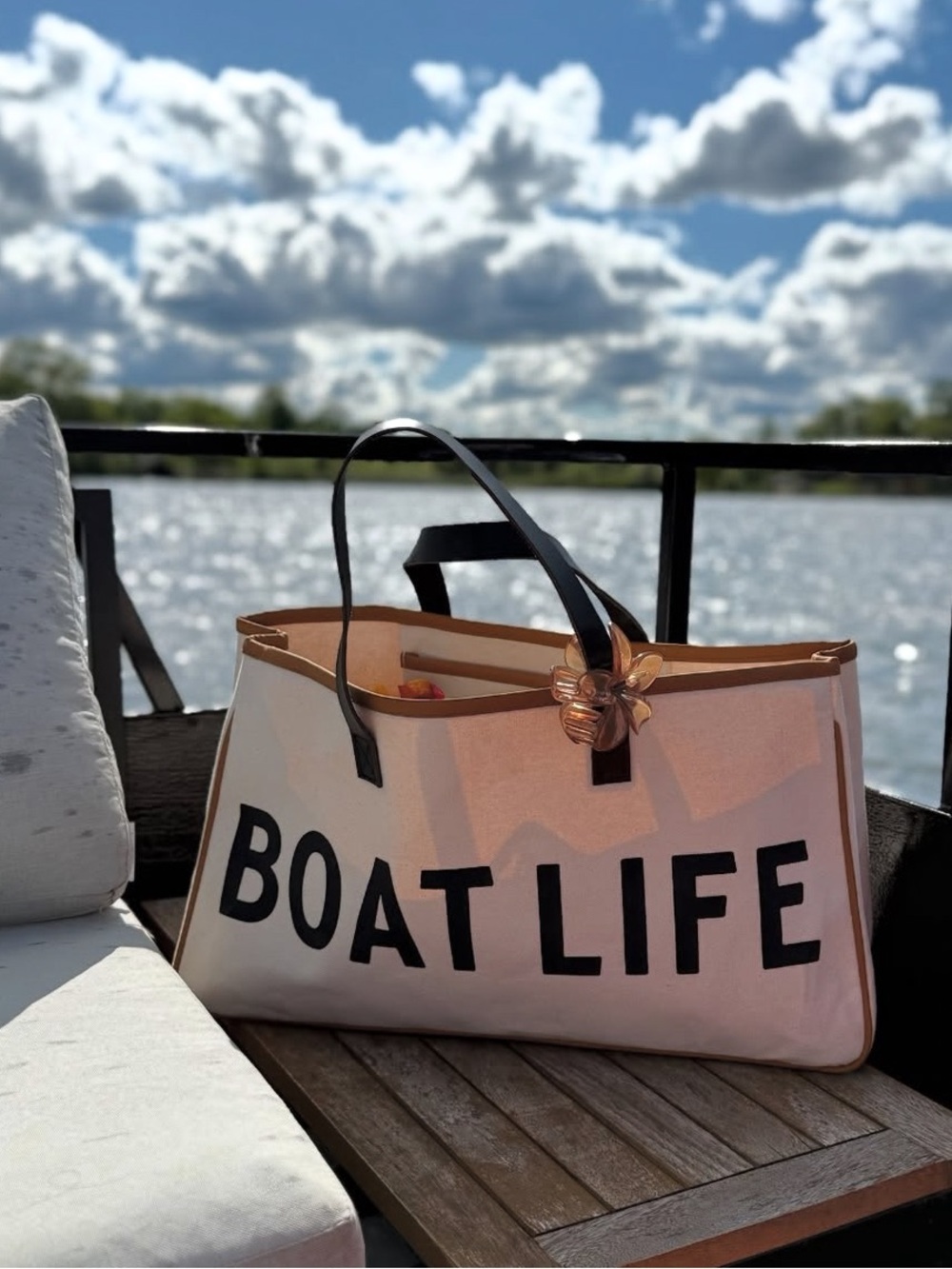 Santa Barbara Design Studio BOAT LIFE Canvas Tote Bag Cream with Black Handles
